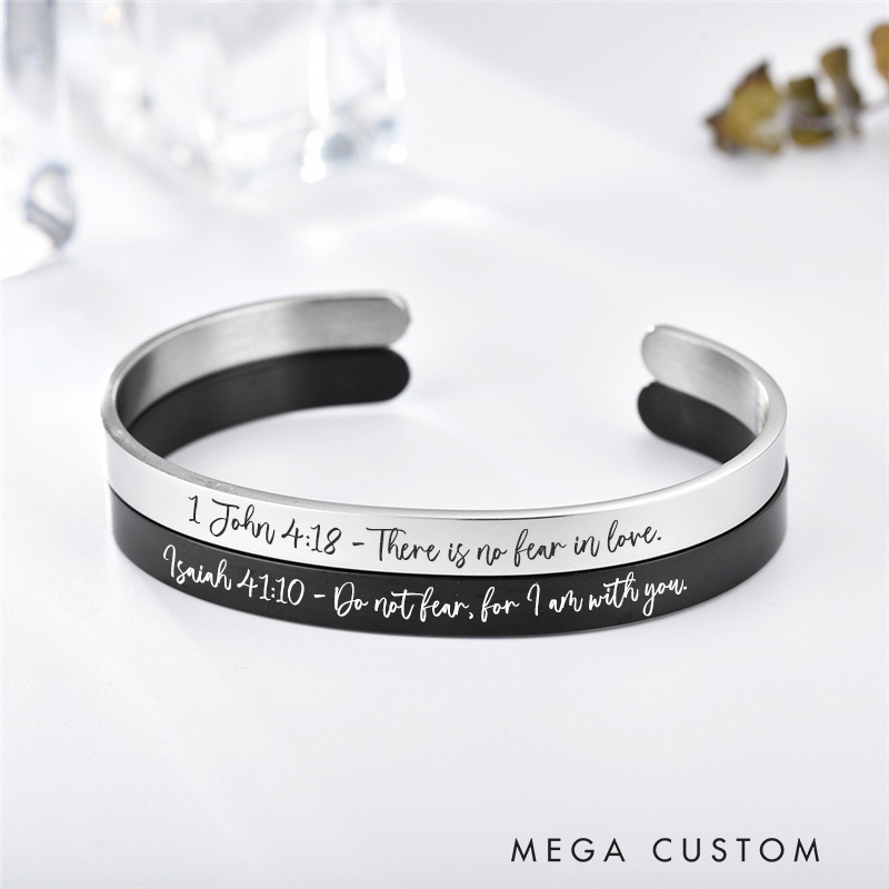 Personalized Bible Verse Cuff Bracelet Custom Psalms Christian Bracelet for Mom Religious Jewelry Christian Gift for Her Birthday Gift for Daughter