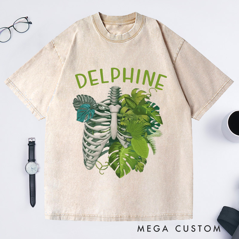Personalized Skeleton Plant Washed T-Shirts Plant Lover Shirt Plant Gift Plant Lover Gift Monstera Tee Plant Graphic Shirt Garden Lover Gift