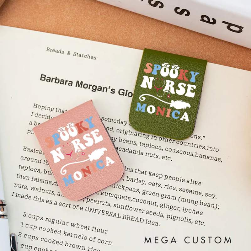 Personalised Leather Magnetic Bookmark for Nurse Spooky Nurse Design Cute Bookmark Gift Book Lover Gift 