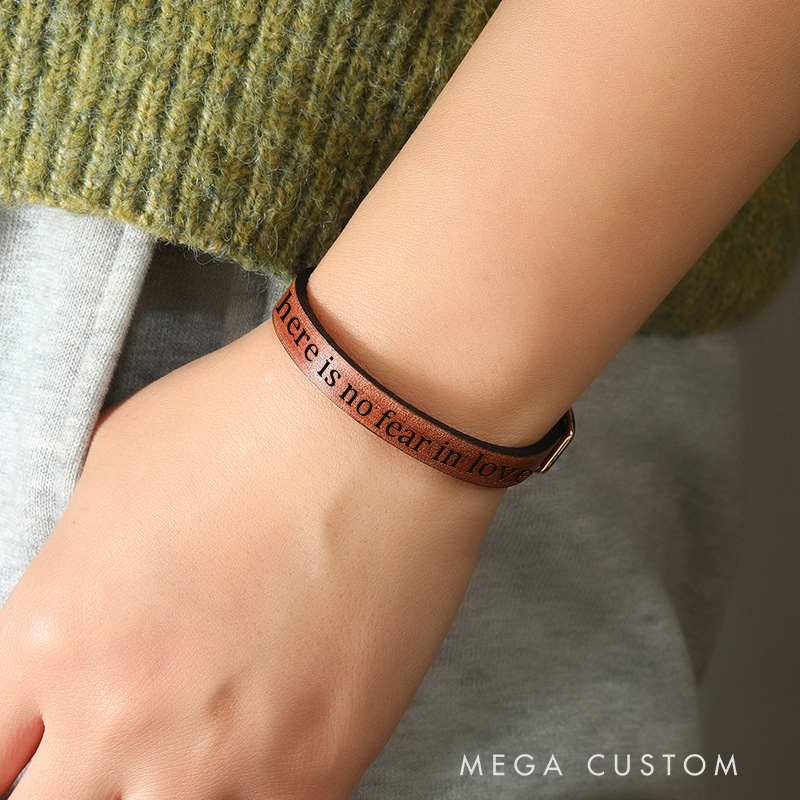 Personalized Scripture Leather Unisex Bracelet Custom Engraved Religious Bible Jesus Jewelry Christian Quote Bible Verse Bracelet Christian Gift