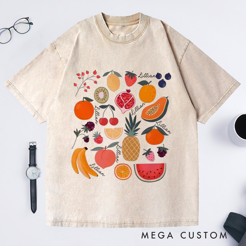 Personalized Cute Fruit Washed T-Shirts Garden Shirt Strawberry Shirt Pineapple Shirt Aesthetic Clothing Botanical Shirt Gift For Garden Lovers