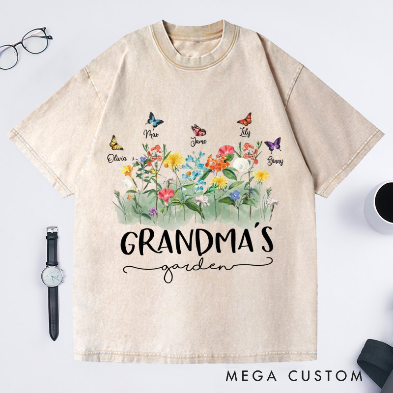 Personalized Grandma's Garden Washed T-Shirts Gardening Shirt Custom Mom Shirt Mother's Day Gift
