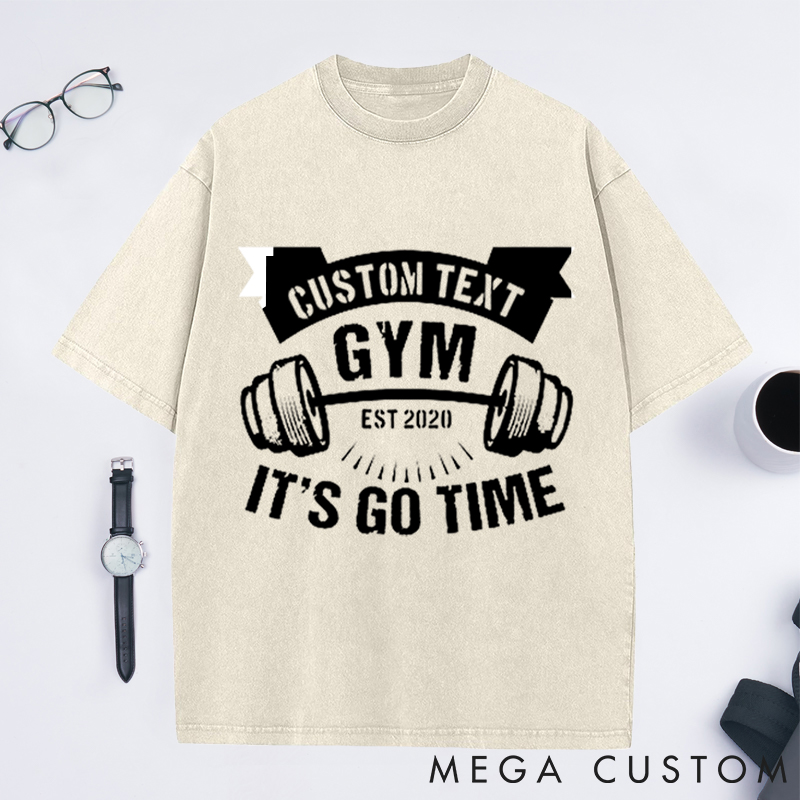 Personalized Gym Washed T-Shirts with Personalized Text and Dumbbell Design for Fitness Enthusiasts Bodybuilders and Gym Lovers