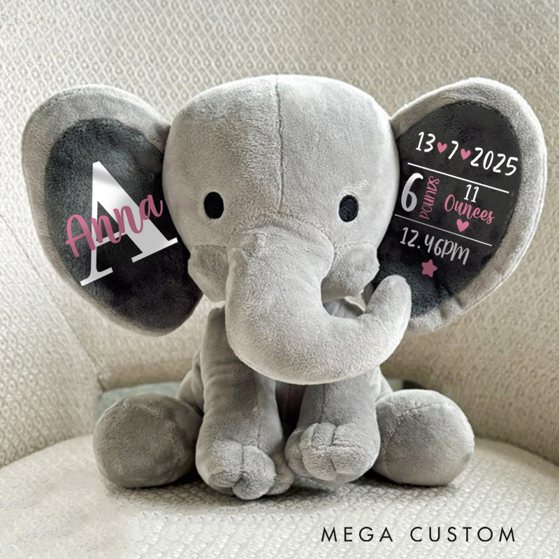 Personalised Elephant Keepsake Birth Stat Info Elephant Baby Announcement Gift