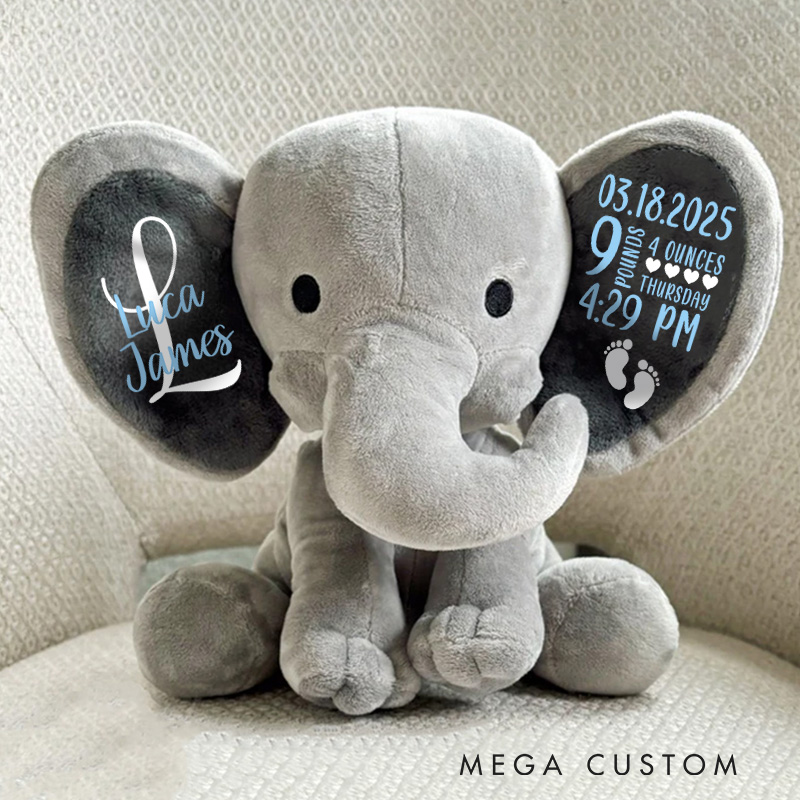 Personalised Elephant Keepsake Birth Stat Info Elephant Baby Baptism Gift Birth Present