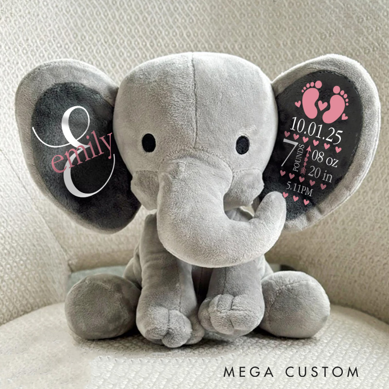 Personalised Elephant Keepsake Elephant Stats New Baby Girl Boy Gift
