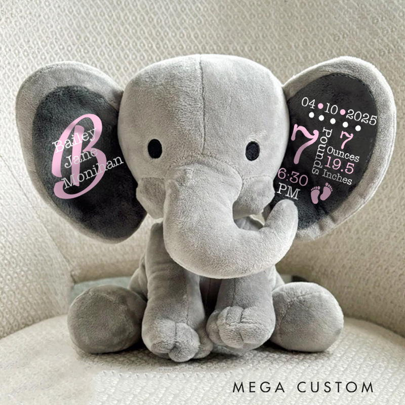 Personalised Elephant Keepsake Birth Announcement Gift Baby Shower Gift