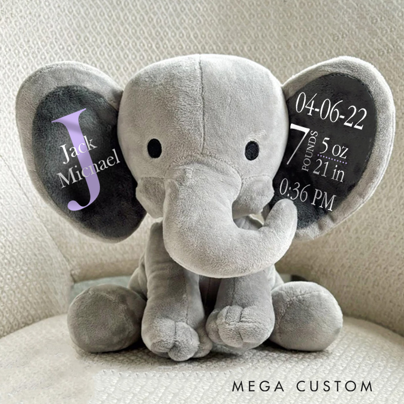 Personalised Elephant Keepsake Birth Stat Elephant Baby Shower Gift
