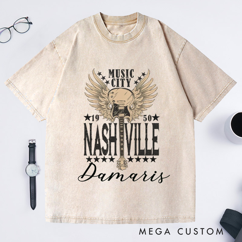 Personalized Music City Washed T-Shirts Vintage Inspired Cotton Shirt Unisex Tee Travel Shirt Gift For Those Who Love Life And Travel