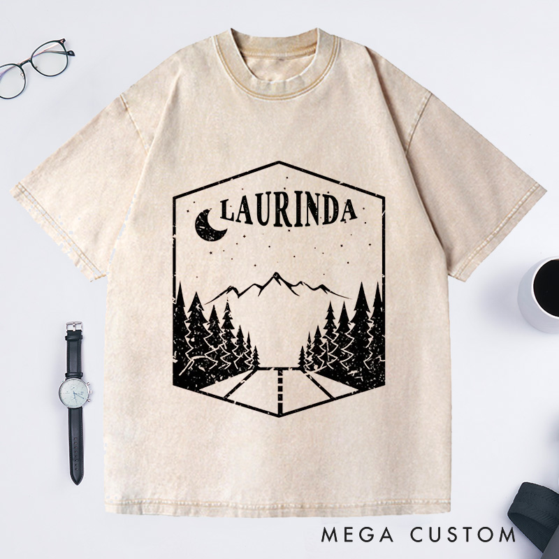 Personalized Nature Washed T-Shirts Mountains Trip Shirt with Name Nature Tee Shirt Gift For Traveler Gift Trip Lover Gift