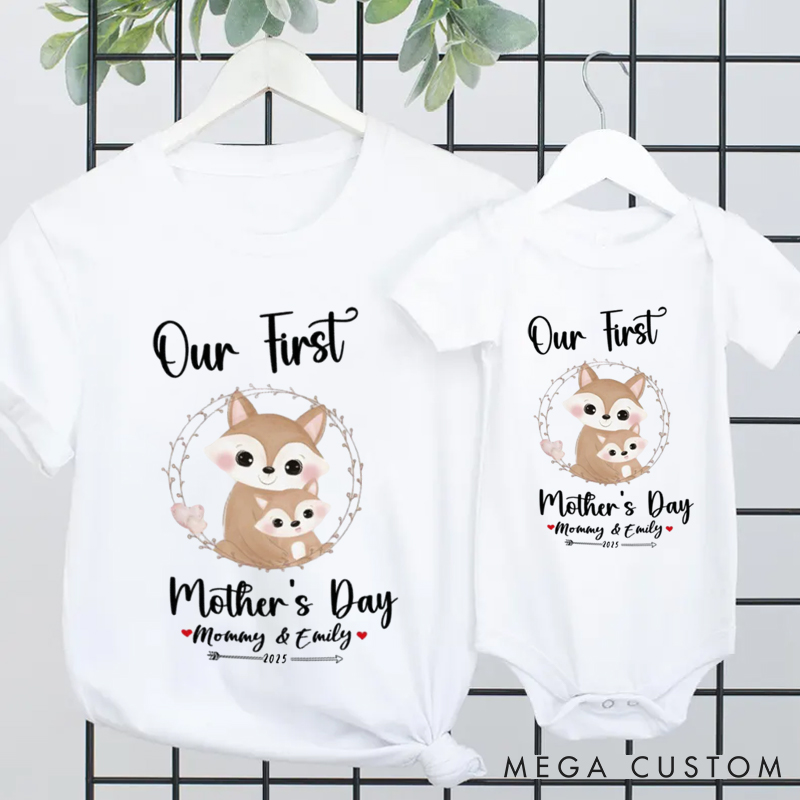 Personalized Cute Fox Design Our First Mother's Day Matching Outfit Gift for Mom