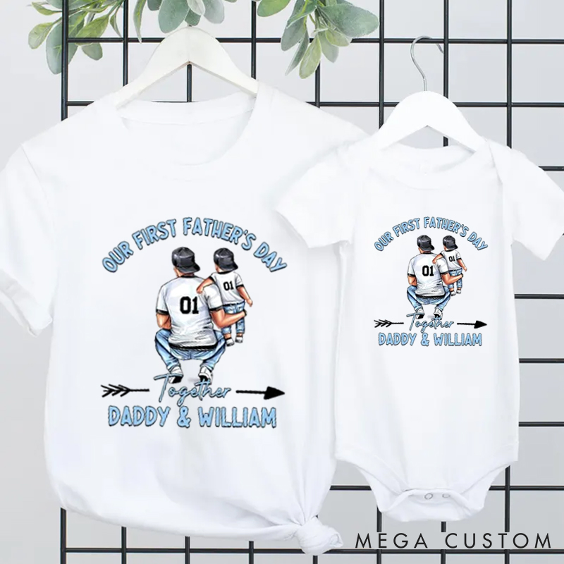 Personalized Daddy Holding Baby Our First Father's Day Together Matching Outfit