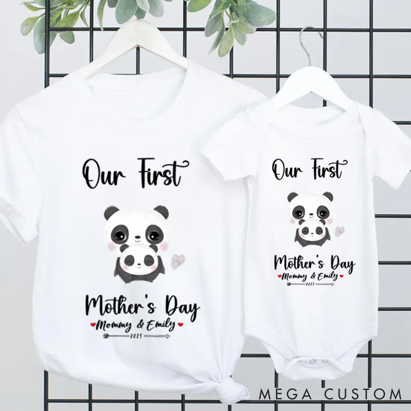Personalized Our First Mother's Day Cute Panda Matching Outfit