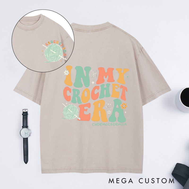 Personalized In My Crochet Era Washed T-Shirts Crochet Lover Shirt Knitting Shirt Crafter Mom Shirt for Women Gift for Knitting Lover Funny Crochet Tee