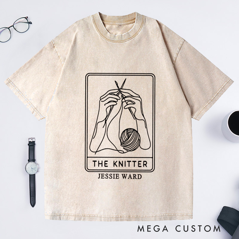 Personalized Tarot Card Knitting Washed T-Shirts Knitters Pride T-Shirt  Knitting Lover Gift  Knitter Tarot Shirt Funny Knitting Shirt