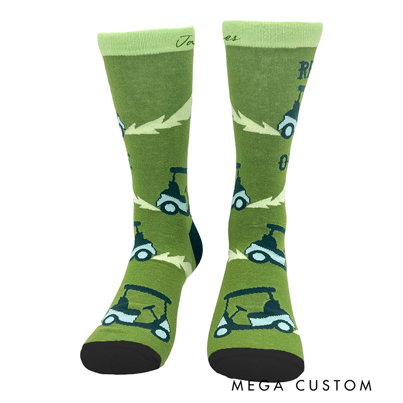 Personalized Golf Themed Crew Socks with Custom Name Fun Ride or Die Golf Cart Design and Comfortable Fit