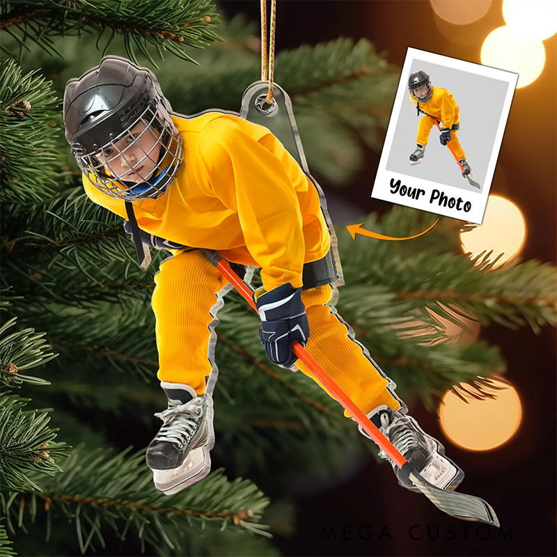 Personalized Hockey Player Christmas Ornament with Custom Photo for Holiday Decorations