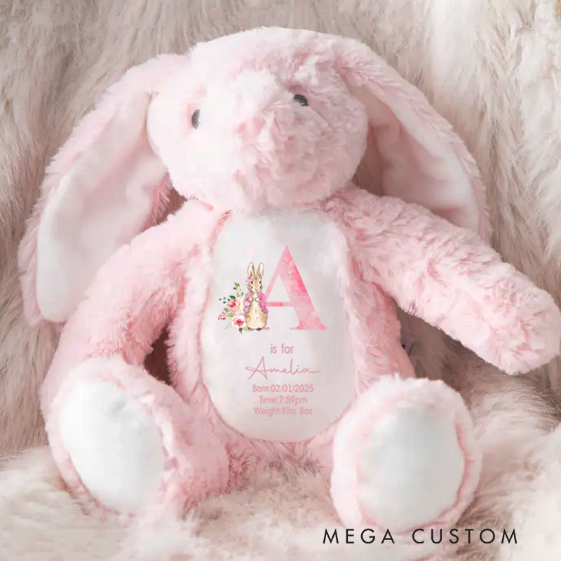Personalised New Baby Soft Toy Rabbit Birth Announcement Gift Baby Shower Gift
