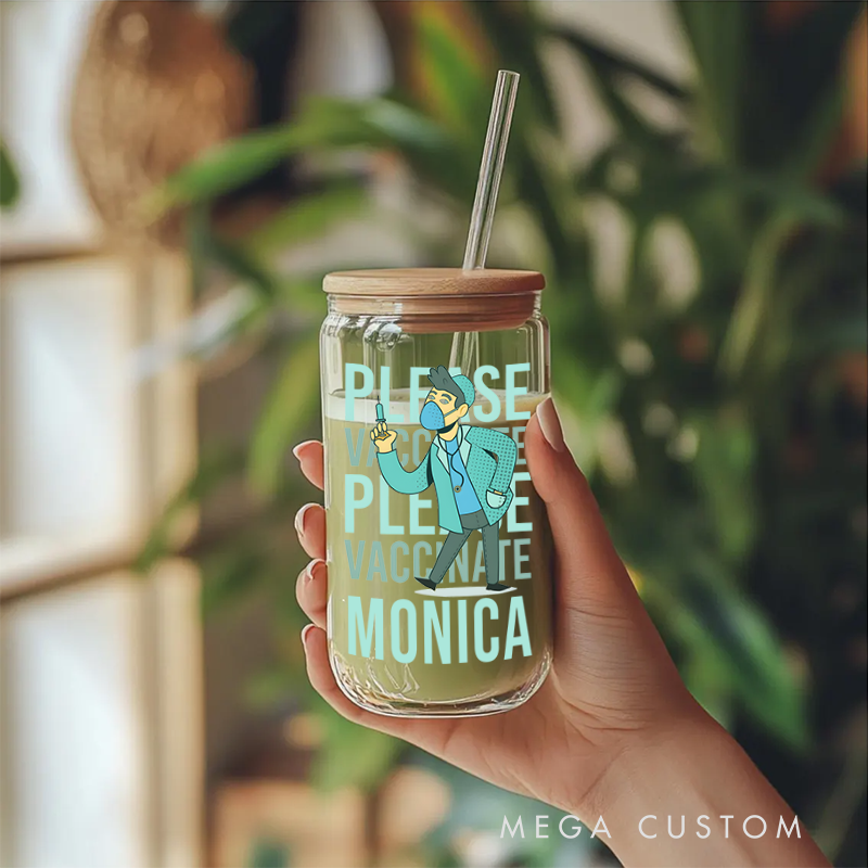 Personalized Nurse Tumbler with Lid and Straw Nurse Please Vaccinate Design Custom Glass Coffee Cup 