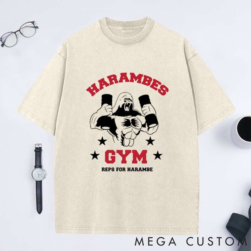 Personalized Gym Washed T-Shirts with Fierce Gorilla Lifting Design for Fitness Enthusiasts Bodybuilders and Gym Lovers