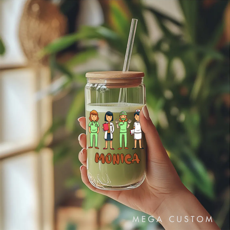 Personalized Nurse Tumbler with Lid and Straw Healthcare Heroes Team Design Custom Glass Coffee Cup 
