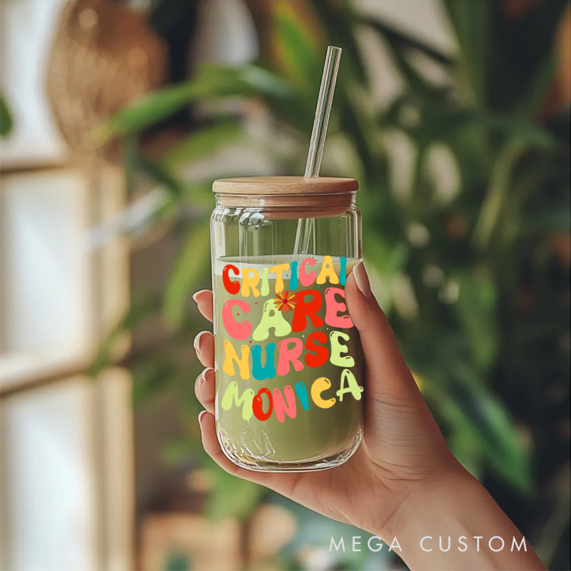 Personalized Nurse Tumbler with Lid and Straw Critical Care Nurse Design Custom Glass Coffee Cup 