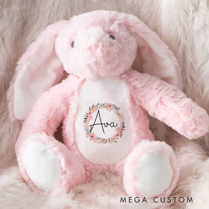 Personalised Bunny Rabbit with Name Girls and Boys Teddy Baby Shower Gift