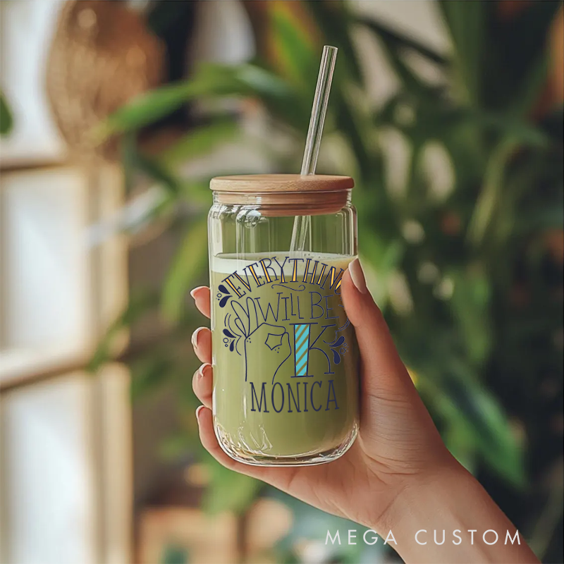 Personalized Nurse Tumbler with Lid and Straw Everything Will Be OK Design Custom Glass Coffee Cup 