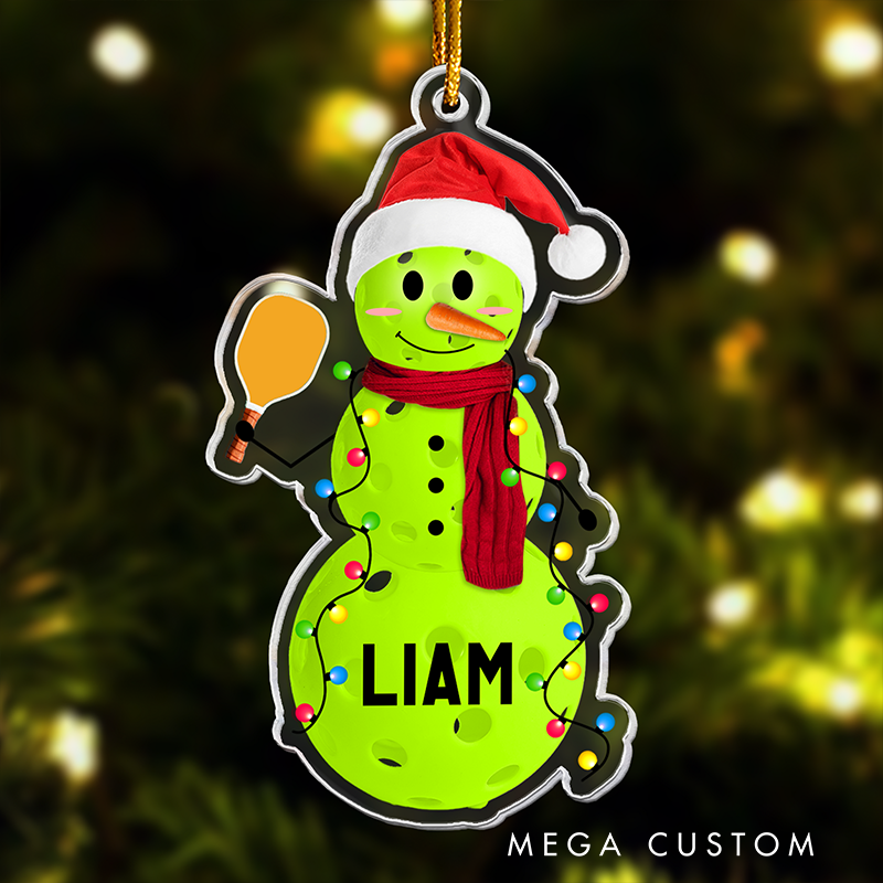 Personalized Pickleball Snowman Christmas Ornament with Custom Name and Festive Design