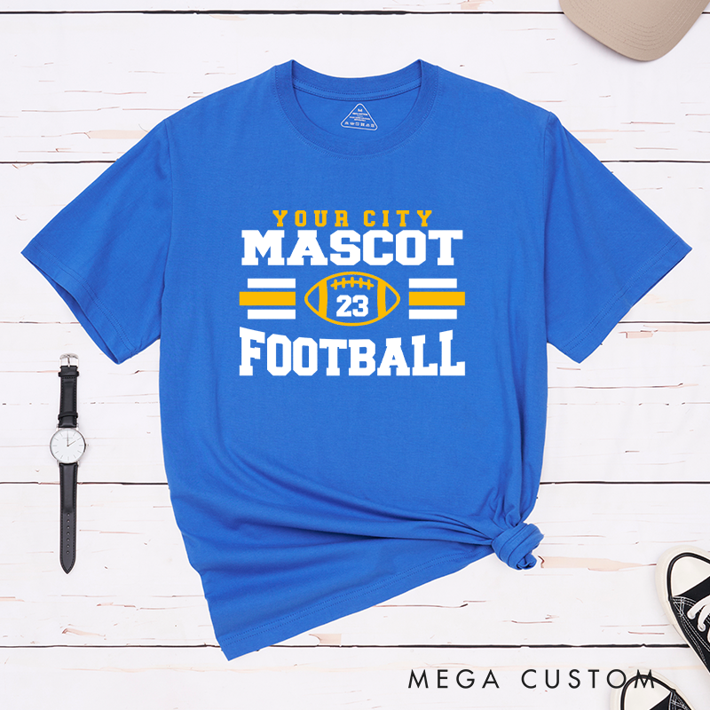 Personalized American Football T-Shirts Featuring Custom Mascot, City and Number