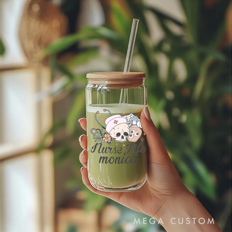 Personalized Nurse Tumbler with Lid and Straw Nurse Life Design Custom Glass Coffee Cup 