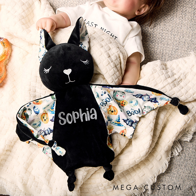 Personalized Baby Name Bat Security Blanket Lovey Animal Blanket New Baby Girl Boy Gift