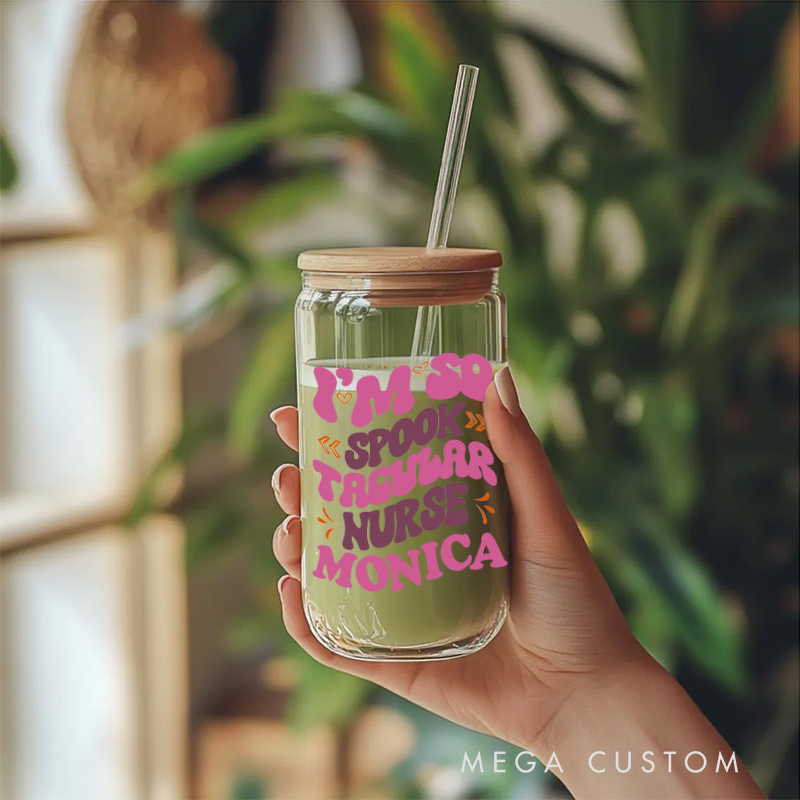 Personalized Nurse Tumbler with Lid and Straw I'm So Spooktacular Nurse Design Custom Glass Coffee Cup 