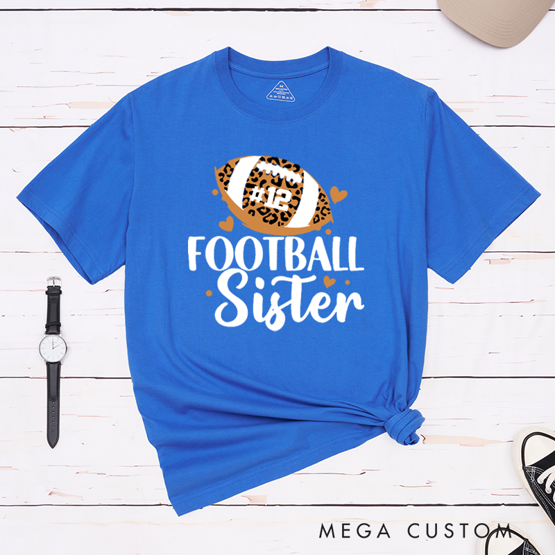 Personalized American Football Sister T-Shirts Featuring Custom Name - Customizable Game Day Tee