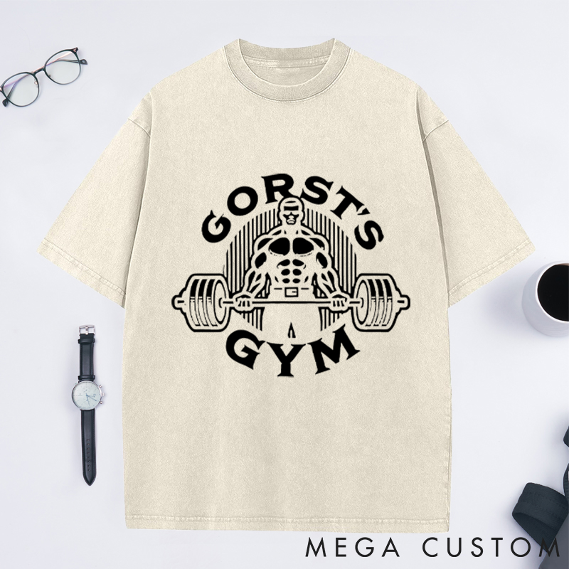 Personalized Powerful Bodybuilder Washed T-Shirts with Barbell Design for Fitness Enthusiasts Bodybuilders and Gym Lovers
