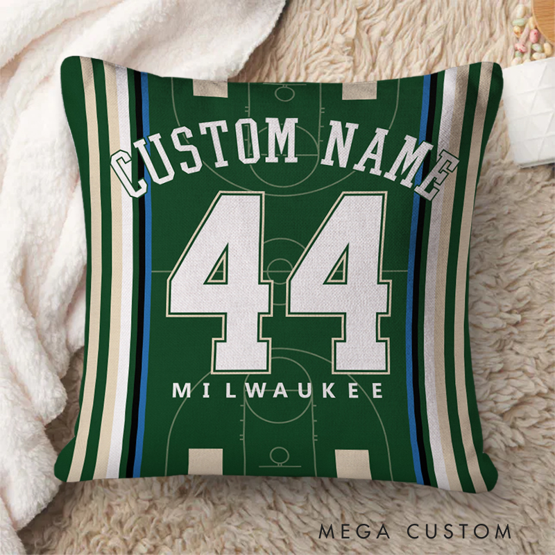 Personalized Basketball Throw Pillow with Striped Court Design   