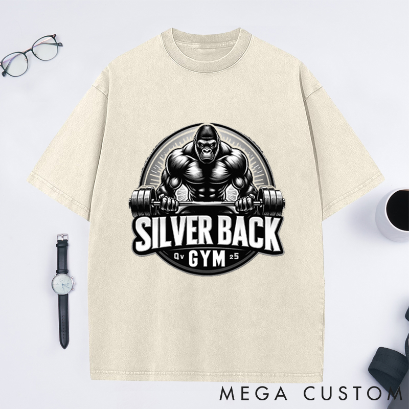 Personalized Retro Fitness Washed T-Shirts with Fierce Gorilla Lifting Barbell Design for Fitness Enthusiasts Bodybuilders and Gym Lovers