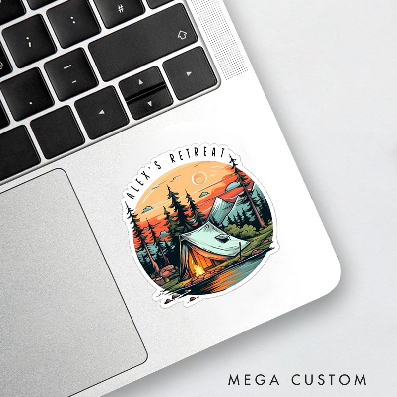 Personalized Camping Outdoors Mountain Stickers Forest Campfire and Tent Sticker for Nature Traveling Outdoors Lover Gift