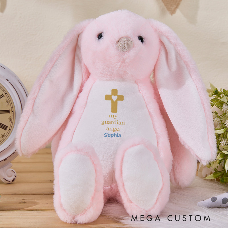 Personalized Child of Faith Stuffed Bunny Plush Toy with Name Birthday Baptism Gift Easter Christmas First Communion Gift for Kids