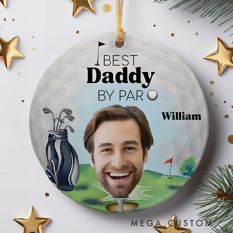 Personalized "Best Daddy by Par" Golf Christmas Ornament with Custom Photo and Name