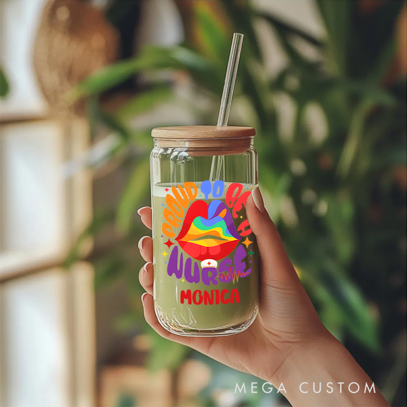 Personalized Nurse Tumbler with Lid and Straw Proud to Be a Nurse Design Custom Glass Coffee Cup 