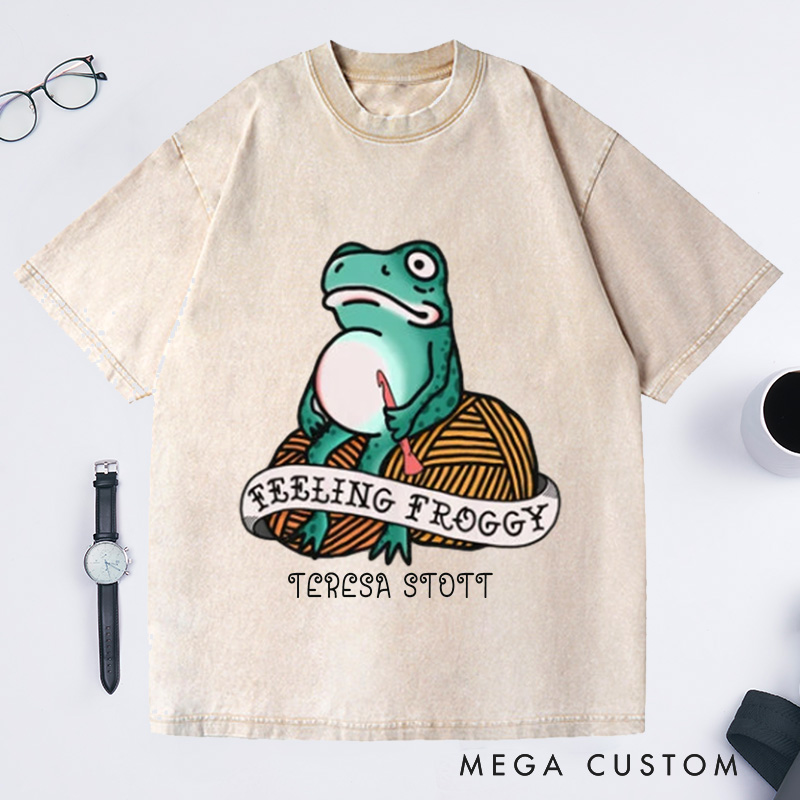 Personalized Feeling Froggy Crochet Bella Washed T-Shirts Short-sleeve unisex t-shirt Funny Gift for Crocheter Crochet Apparel