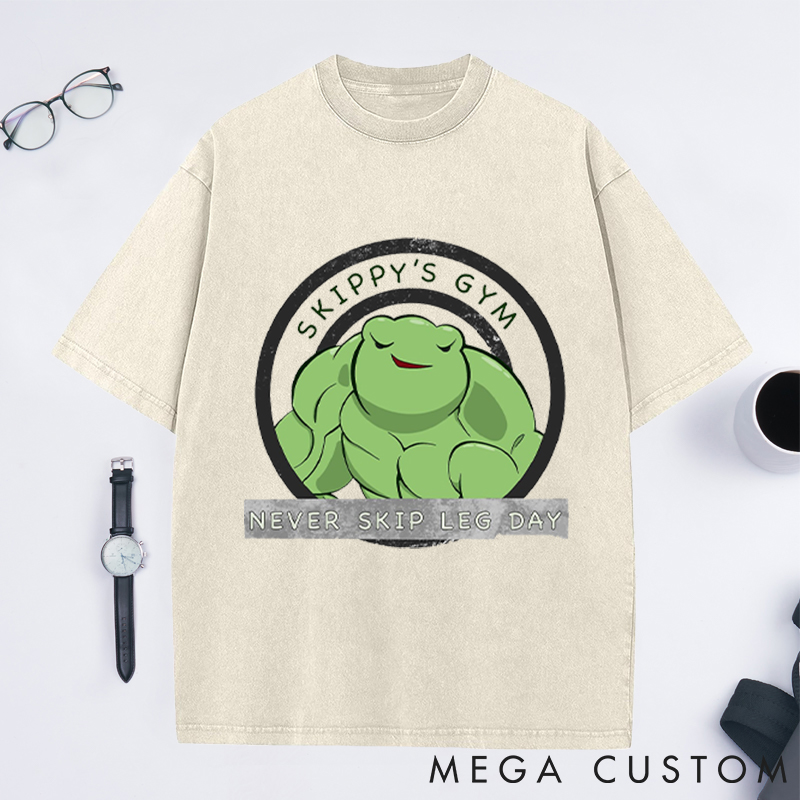 Personalized Fitness Washed T-Shirts with Fun Muscle Frog Design for Fitness Enthusiasts Bodybuilders and Gym Lovers