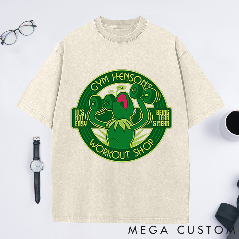 Personalized Gym Washed T-Shirts with Fun Frog Dumbbell Design for Fitness Enthusiasts Bodybuilders and Gym Lovers