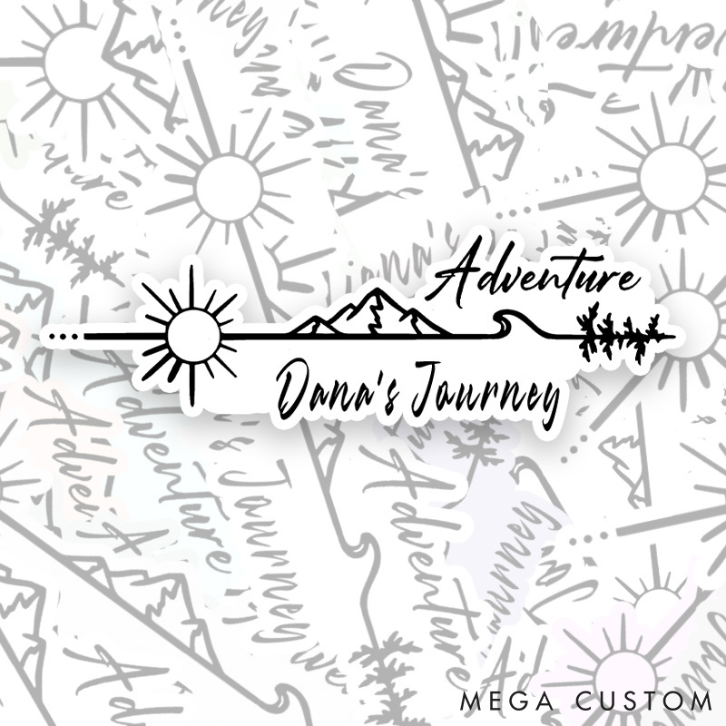 Personalized Adventure Mountain Sun And Wave Sticker Hiking Camping Sticker for Nature Travelers Outdoors Lover Gift