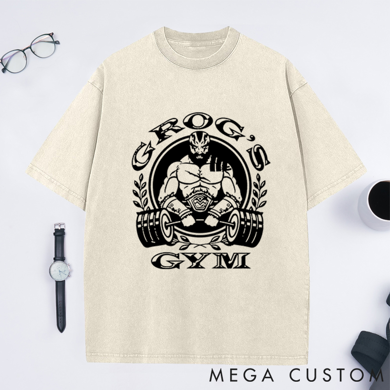 Personalized Gym Washed T-Shirts with Fierce Warrior Lifting Barbell Design for Fitness Enthusiasts Bodybuilders and Gym Lovers