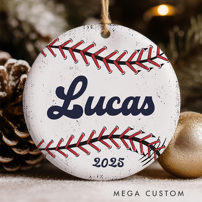 Personalized Baseball Christmas Ornament with Custom Name and Year  