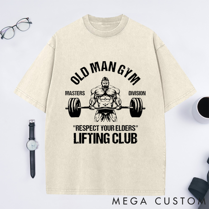 Personalized Old Man Gym Washed T-Shirts with Masters Lifting Club Design for Fitness Enthusiasts Bodybuilders and Gym Lovers