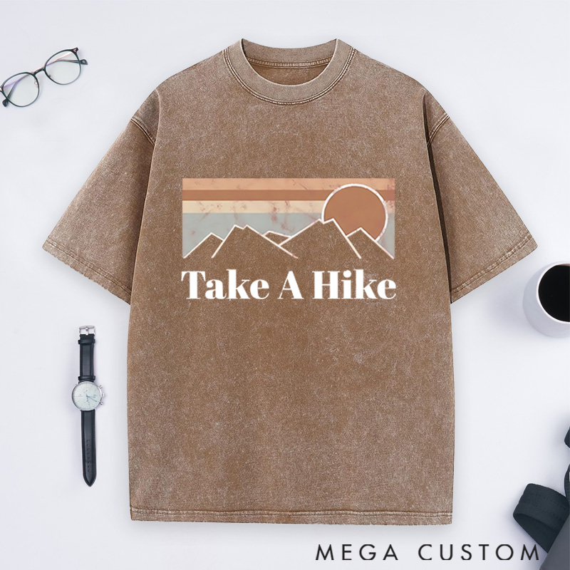 Personalized Take A Hike Washed T-Shirts Embrace The Call Of The Mountains Shirts Gift for Hiking Camping Adventure Lover