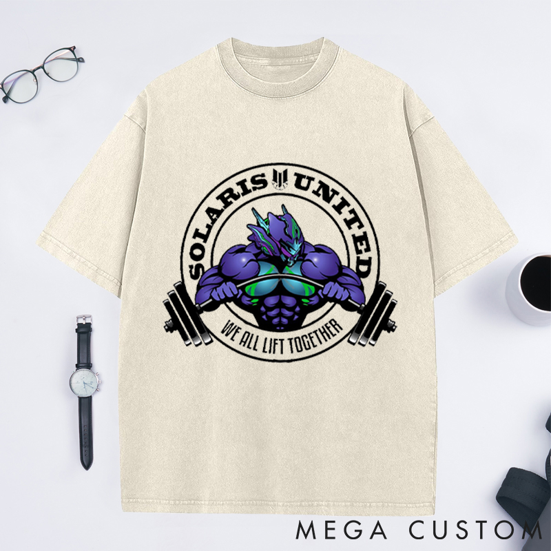 Personalized Gym Washed T-Shirts with Bold Alien Warrior Design for Fitness Enthusiasts Bodybuilders and Gym Lovers